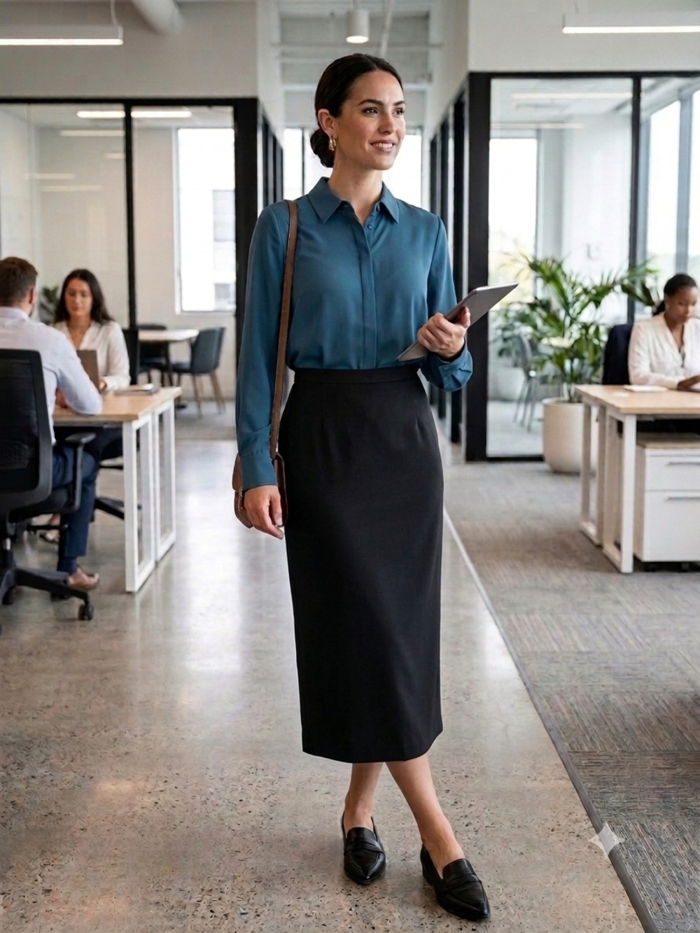 High-Rise Black Midi Pencil Skirt - Sleek Office Staple